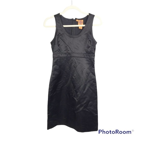 Tory Burch Black Satin Fitted Dress with Stitching size 2 - Picture 1 of 5